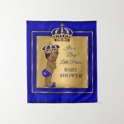 Prince Boy Baby Shower Gold Blue African American Tapestry