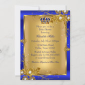 Prince Boy Baby Shower Gold Blue Crown Ethnic Invitation (Back)