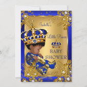Prince Boy Baby Shower Gold Blue Crown Ethnic Invitation (Front)