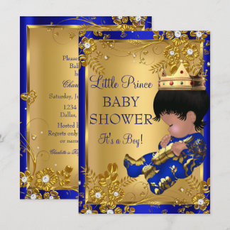 Prince Boy Baby Shower Gold & Blue Invitation