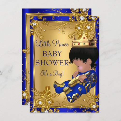 Prince Boy Baby Shower Gold  Blue Invitation