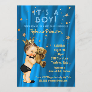 Prince Boy Baby Shower Invitation Blue Gold Stars
