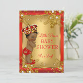 Prince Boy Baby Shower Red Gold African American Invitation (Standing Front)