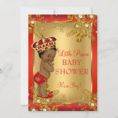 Prince Boy Baby Shower Red Gold African American Invitation (Front)