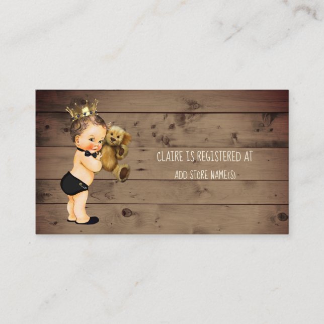 Prince Boy Baby Shower Registry Insert Rustic Wood (Front)