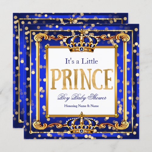 Prince Boy Baby Shower Royal Blue Gold Bokeh Invitation
