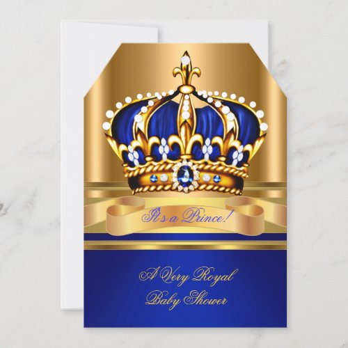 Prince Boy Baby Shower Royal Blue Gold Crown 2 Invitation