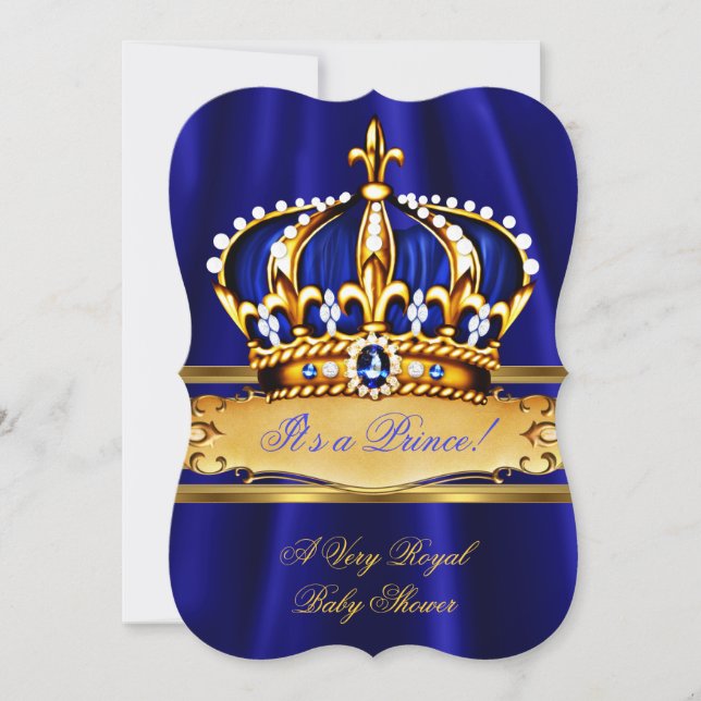 Prince Boy Baby Shower Royal Blue Gold Crown Invitation (Front)