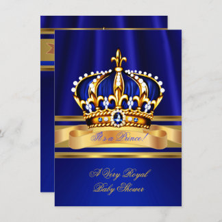 Prince Boy Baby Shower Royal Blue Gold Crown Invitation