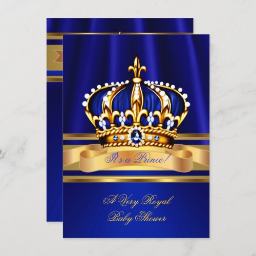 Prince Boy Baby Shower Royal Blue Gold Crown Invitation