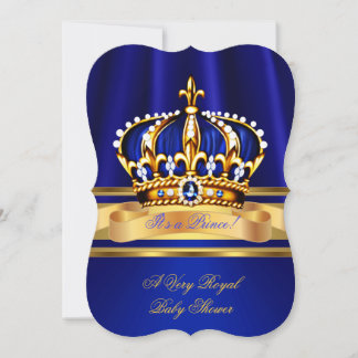 Prince Boy Baby Shower Royal Blue Gold Crown Invitation