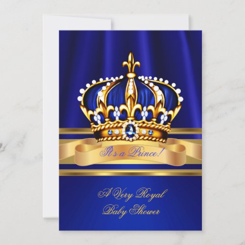 Prince Boy Baby Shower Royal Blue Gold Crown Invitation