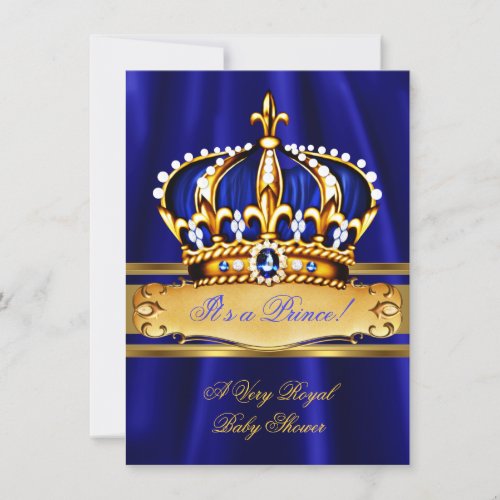 Prince Boy Baby Shower Royal Blue Gold Crown Invitation