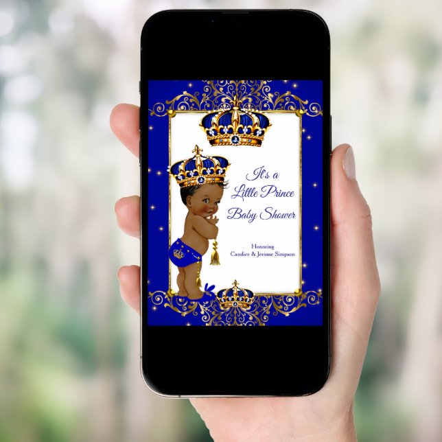 Prince Boy Baby Shower Royal Blue Gold Ethnic Invitation (Front Digital)