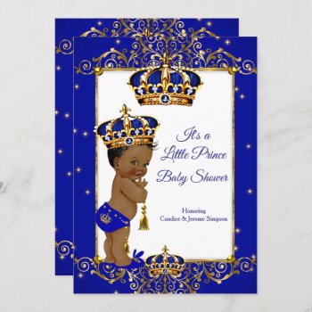 Prince Boy Baby Shower Royal Blue Gold Ethnic Invitation by VintageBabyShop at Zazzle