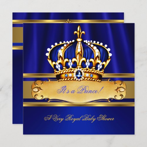 Prince Boy Baby Shower Royal Blue Gold Invitation