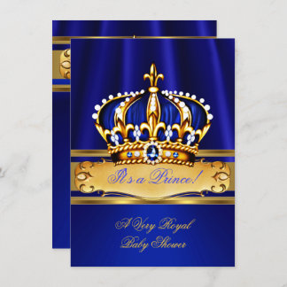 Prince Boy Baby Shower Royal Blue Gold Invitation