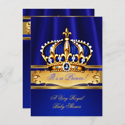 Prince Boy Baby Shower Royal Blue Gold Invitation