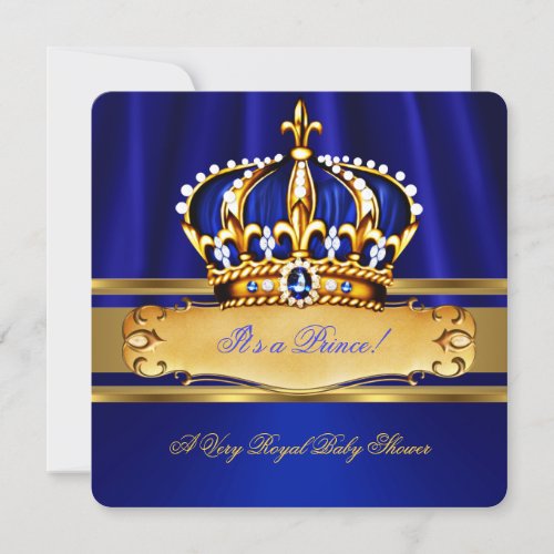 Prince Boy Baby Shower Royal Blue Gold Invitation