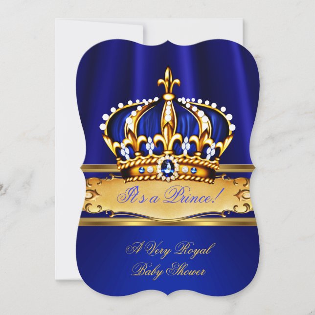 Prince Boy Baby Shower Royal Blue Gold Invitation (Front)