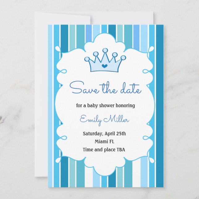 Prince Boy Baby Shower Save the Date (Front)