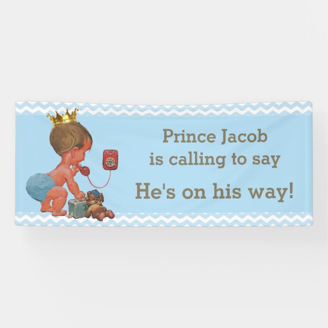 Prince Calling to Say He's on His Way Baby Shower Banner (Horizontal)
