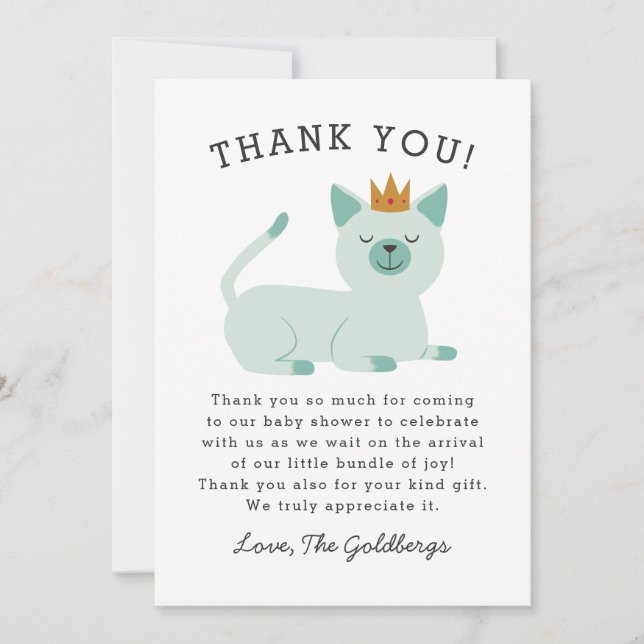 Prince Cat Royal Baby Shower Thank You Card (Front)