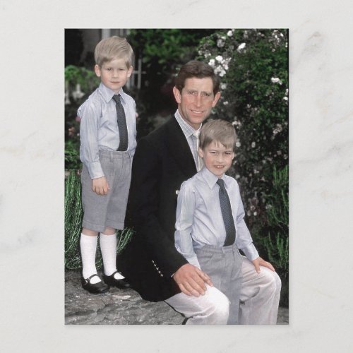 Prince Charles with young sons Postcard
