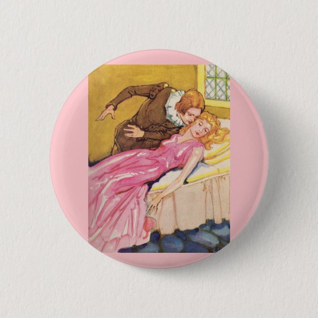 Prince Charming kissing Sleeping Beauty Button (Front)