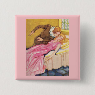 Prince Charming kissing Sleeping Beauty Button