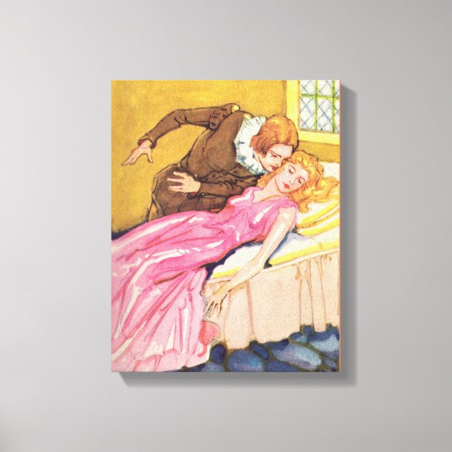 Prince Charming kissing Sleeping Beauty Canvas Print (Front)