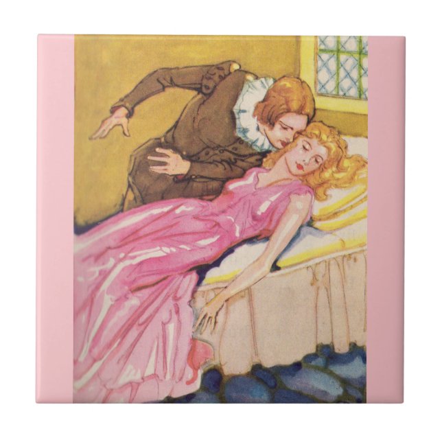 Prince Charming kissing Sleeping Beauty Ceramic Tile (Front)