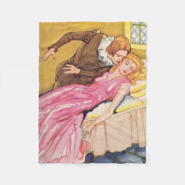 Prince Charming kissing Sleeping Beauty Fleece Blanket (Front)
