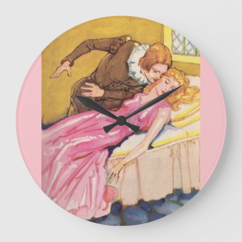 Prince Charming kissing Sleeping Beauty Large Clock