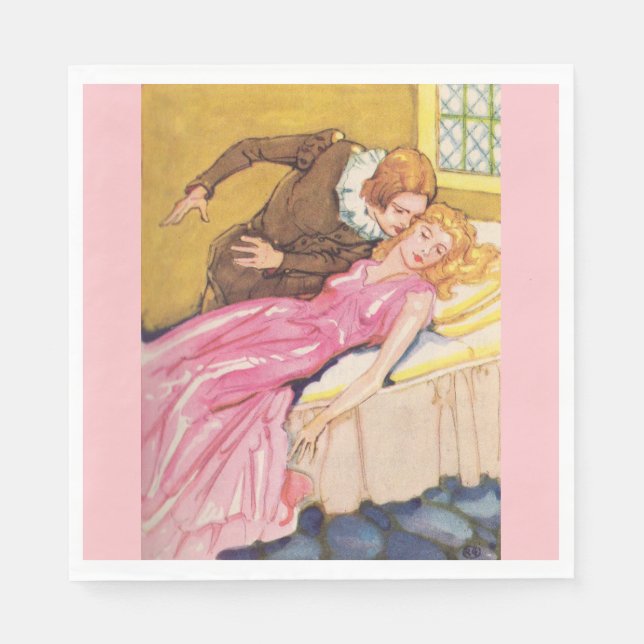 Prince Charming kissing Sleeping Beauty Napkins (Front)