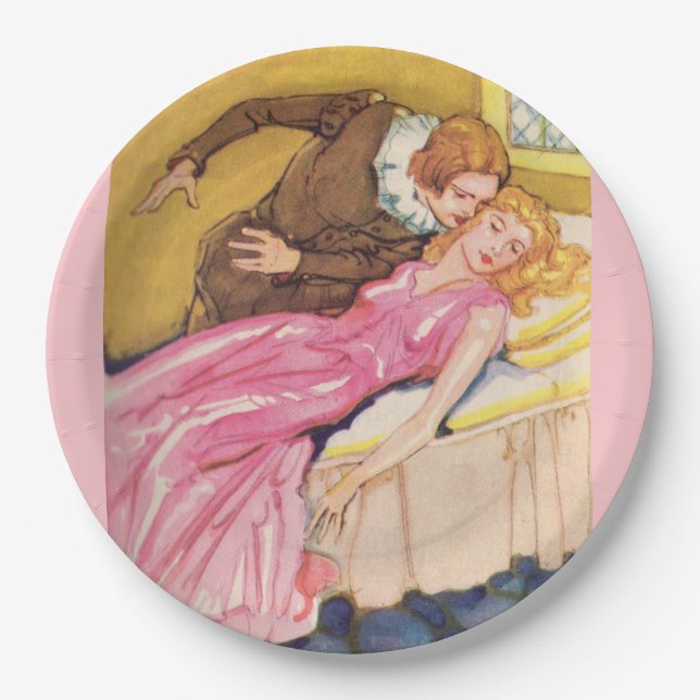 Prince Charming kissing Sleeping Beauty Paper Plates (Front)