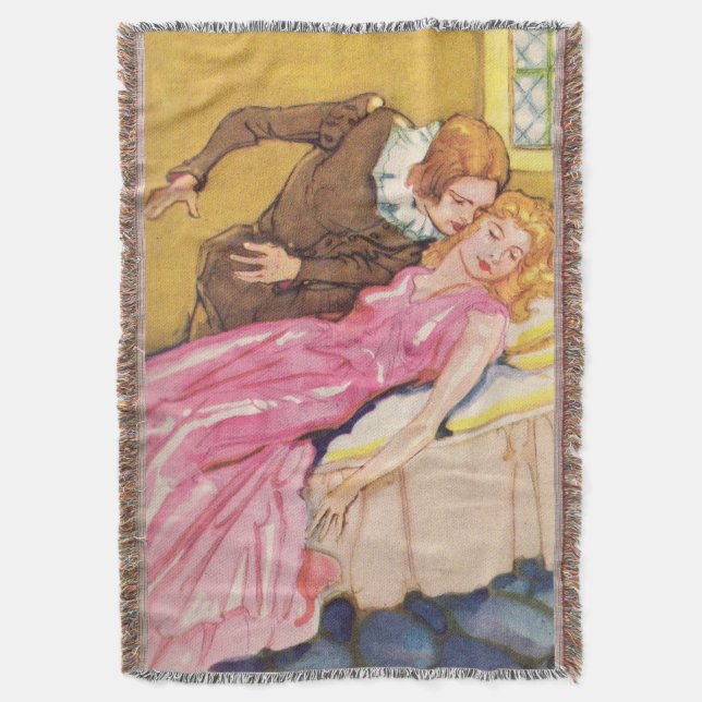 Prince Charming kissing Sleeping Beauty Throw Blanket (Front Vertical)
