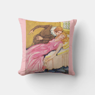 Prince Charming kissing Sleeping Beauty Throw Pillow