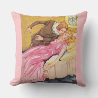 Prince Charming kissing Sleeping Beauty Throw Pillow