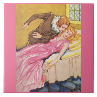 Prince Charming kissing Sleeping Beauty Tile