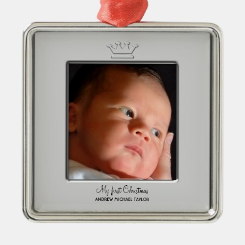 Prince Crown Baby Boy First Christmas Photo Metal Ornament