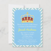 Prince Crown Baby Shower Blue White Chevron Invitation