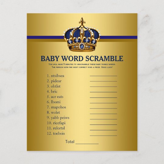 Prince Crown Baby Shower Games Word Scramble Zazzle Com