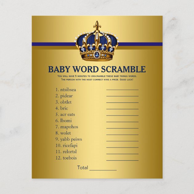 Prince Crown Baby Shower Games Word Scramble