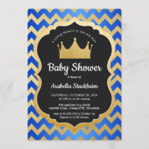 Prince Crown | Baby Shower Gold Blue Chevron Invitation
