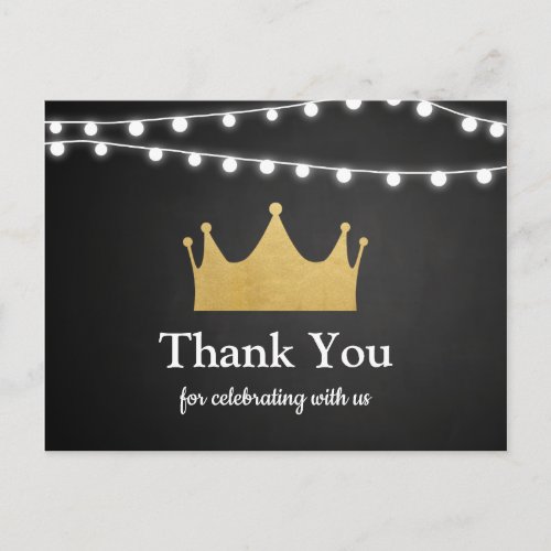 Prince Crown  Baby Shower Gold Foil  Thank You Postcard
