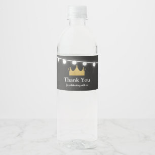 Prince Crown Baby Shower Gold Foil Thank You Water Bottle Label