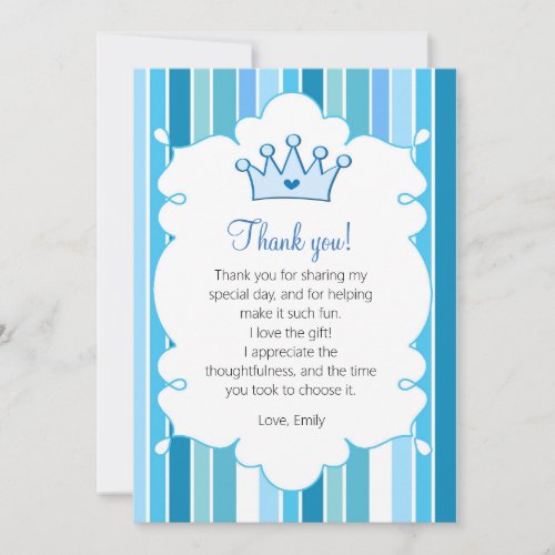 Prince Crown Blue Thank You Card