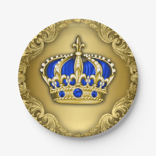 Prince Crown Royal Blue Prince Baby Shower Paper Plates