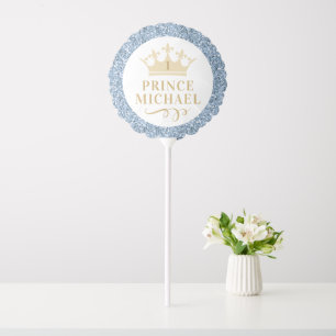 Prince Crown with Age & Name Light Blue Glitter Balloon